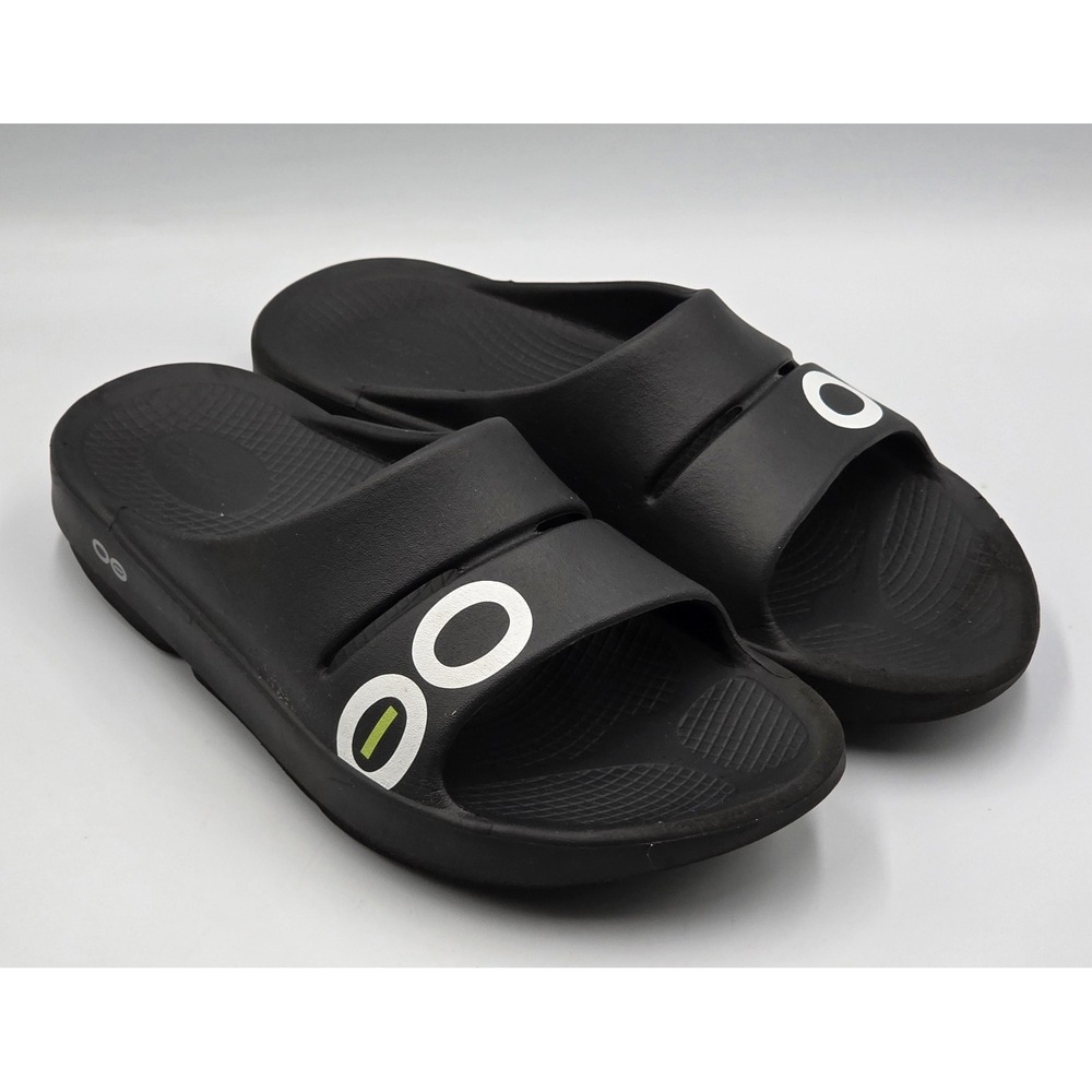 Oofos Ooahh Men Size 7 Women 9 Black White Rubber Slide Sport Recovery Sandal